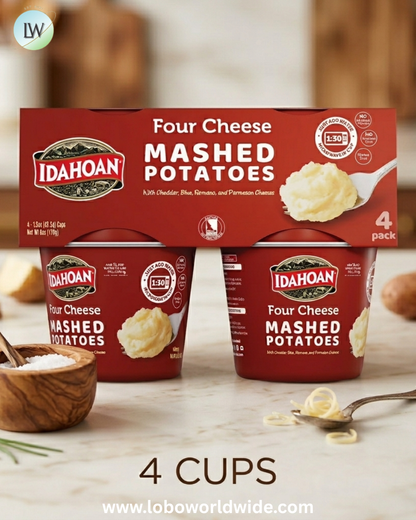 Idahoan Four Cheese Mashed Potatoes, 1.5 oz Cups, 4 Pack