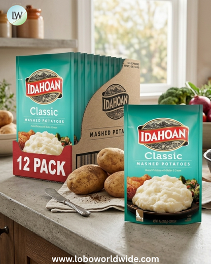 Idahoan Mashed Potatoes, Naturally Gluten-Free, 100% Real Idaho Potatoes, 4 servings per bag, 4 ounce (Pack of 12)