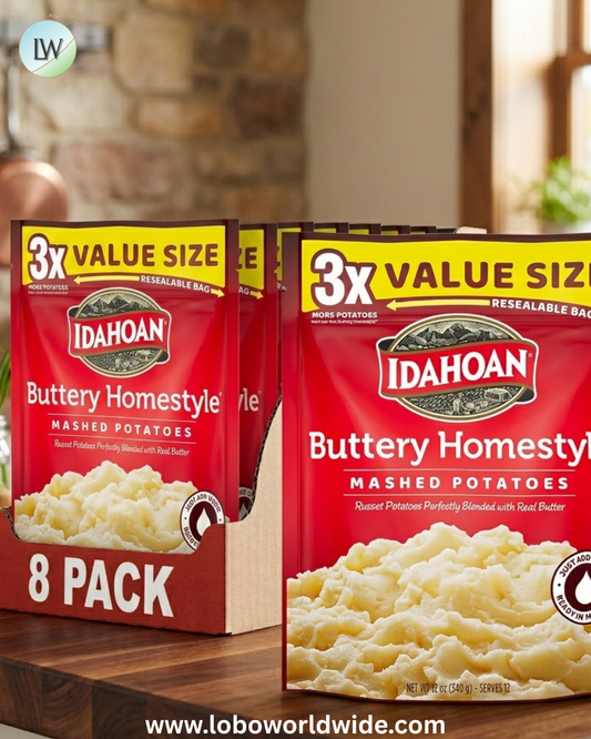 Idahoan Value Size Mashed Potatoes, Naturally Gluten-Free, 100% Real Idaho potatoes, No Artificial Flavors or Dyes, 12 servings per bag, 12 oz (Pack of 8)