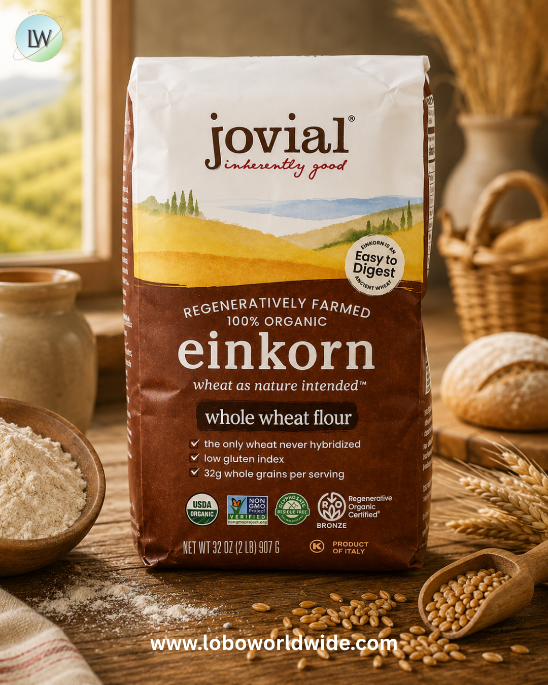 Jovial, Organic Einkorn Whole Wheat Flour, 32 oz (907 g)