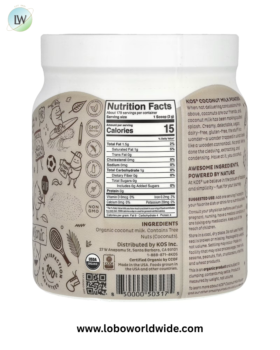 KOS, Organic Coconut Milk Powder, 12.6 oz (358 g)