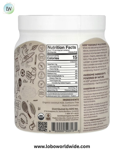 KOS, Organic Coconut Milk Powder, 12.6 oz (358 g)