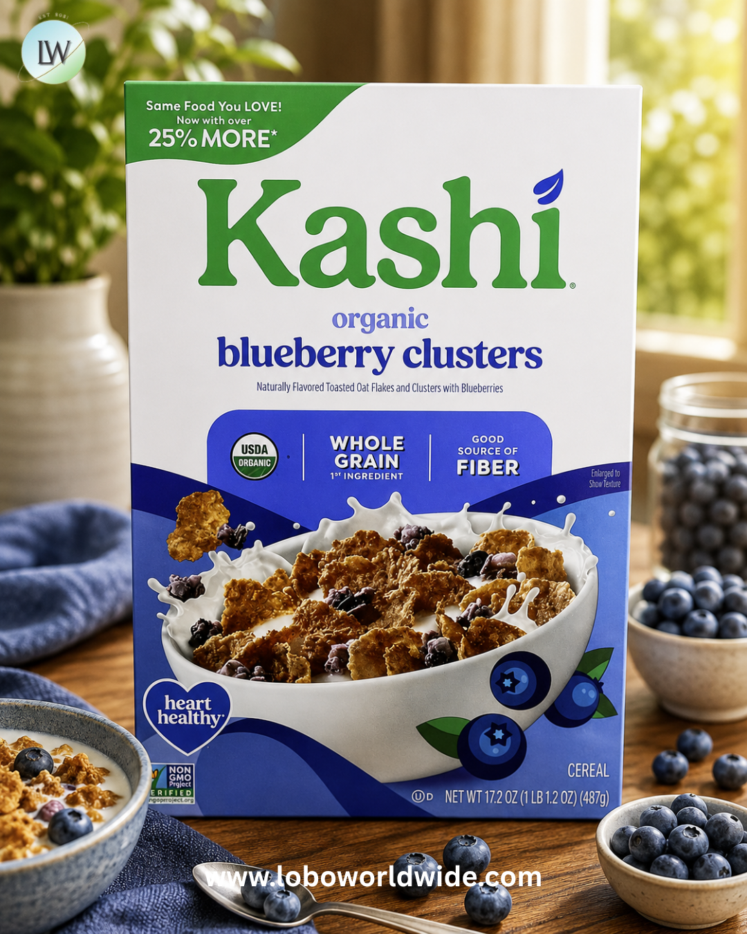 Kashi, Organic Toasted Oat Flakes Cereal, Blueberry Clusters, 17.2 oz (487 g)