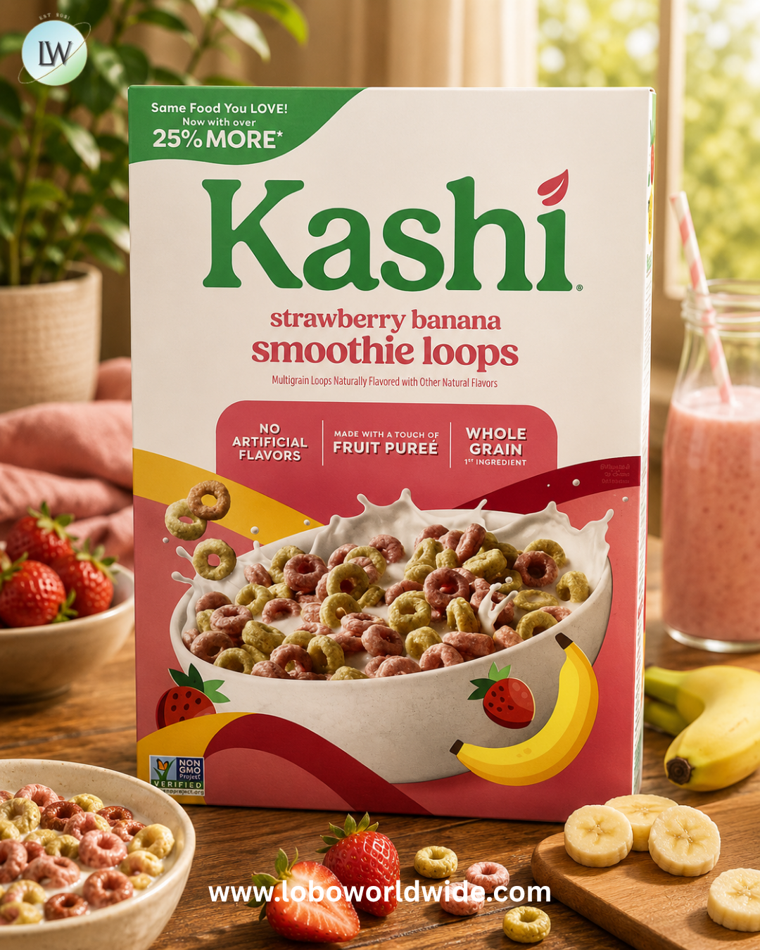 Kashi, Smoothie Loops Cereal, Strawberry Banana, 12.7 oz (360 g)