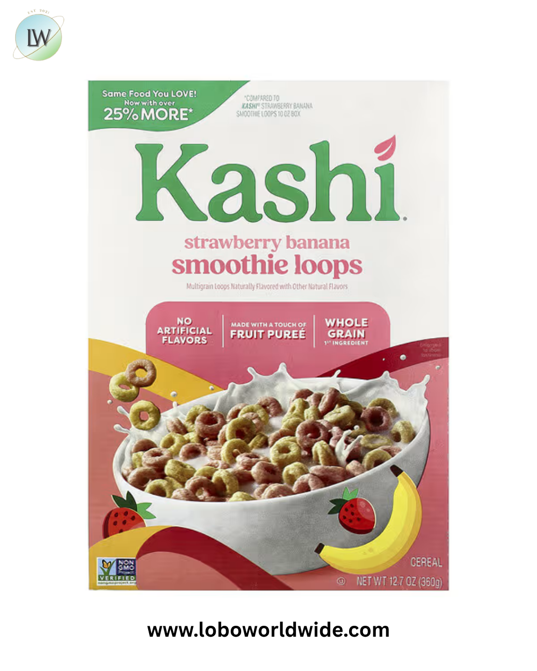 Kashi, Smoothie Loops Cereal, Strawberry Banana, 12.7 oz (360 g)