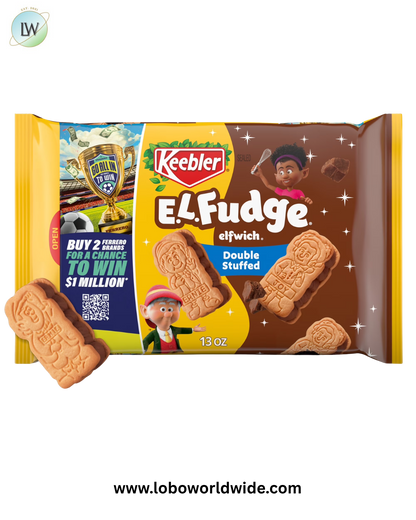 Keebler E.L. Fudge Double Stuffed Elfwich Cookies, Sandwich Cookies Stuffed with Cr�me Filling, 13 oz