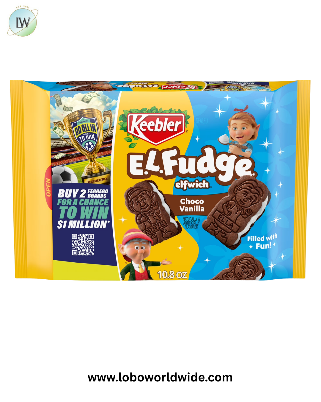 Keebler E.L. Fudge Elfwich Cookies, chocolate-y and vanilla flavor Sandwich Cookies, Fun Shaped Treat, 10.8 oz Pack