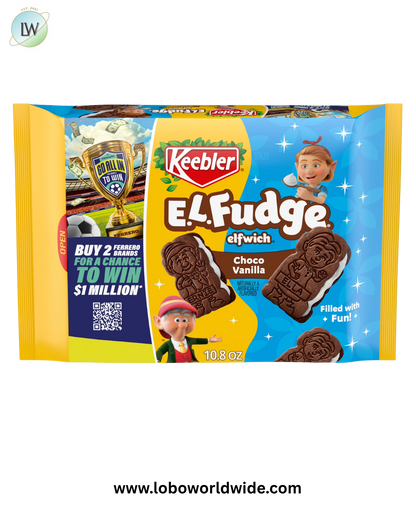 Keebler E.L. Fudge Elfwich Cookies, chocolate-y and vanilla flavor Sandwich Cookies, Fun Shaped Treat, 10.8 oz Pack