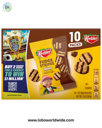 Keebler Fudge Stripes Minis, Original Shortbread Cookies Coated in Keebler Fudge, 10 oz, 10 Count