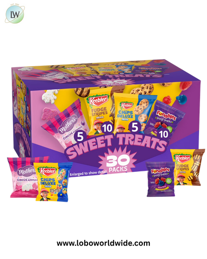 Keebler Sweet Treat Variety Pack, 30-Count Box, Includes Chips Deluxe, Funables, Fudge Stripes, and Mother's Circus Animal Cookies, 29 oz