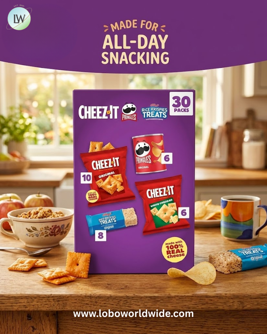 Kellogg's Cheez-It, Pringles & Rice Krispies Treats Snacks Mega Variety Pack, 30.1oz Box (30 Count)