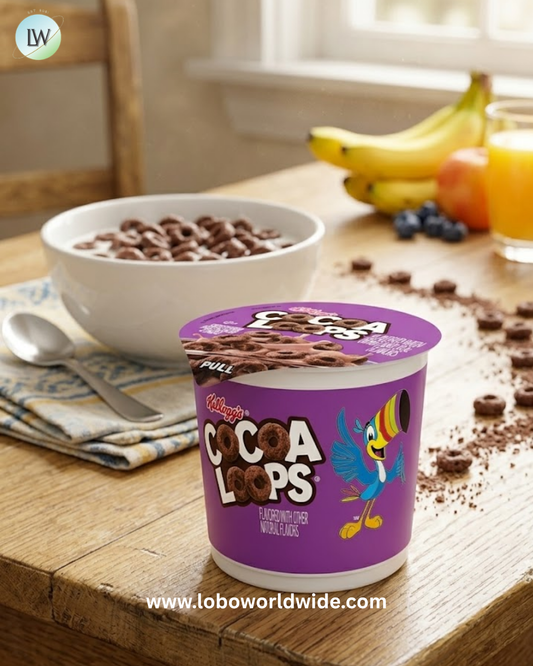 Kellogg's Cocoa Loops Breakfast Cereal, Good Source of Fiber, Made with Real Cocoa, 1.5oz Cup - PACK OF 6
