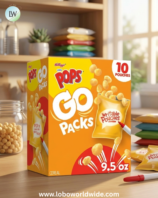 Kellogg's Corn Pops Go Packs Cereal, Kids Snacks, Lunch Snacks, Original, 9.5oz Box (10 Pouches)