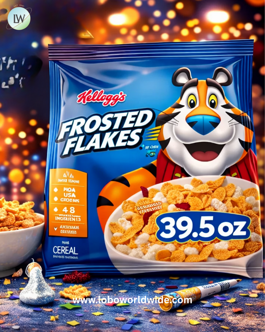 Kellogg's Frosted Flakes Cold Breakfast Cereal, 8 Vitamins and Minerals, Kids Snacks, Original, 39.5oz Bag (1 Bag)