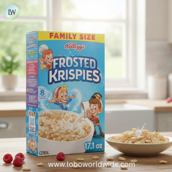 Kellogg's Frosted Krispies Breakfast Cereal, Kids Snacks, Family Breakfast, Family Size, Frosted Flavor, 17.1oz Box (1 Box)