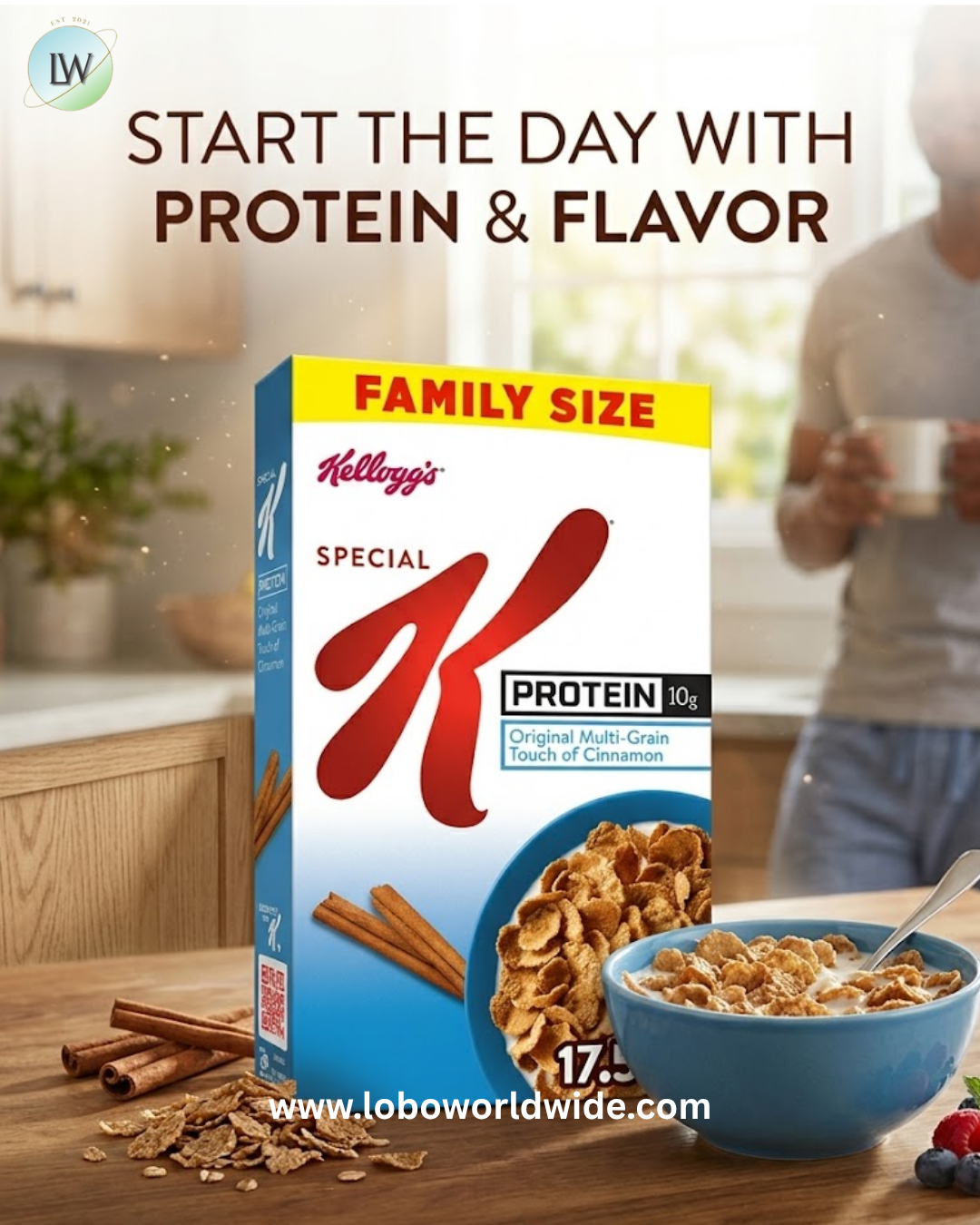 Kellogg's Special K Protein Breakfast Cereal, Protein Cereal, Family Breakfast, Family Size, Original Multi-Grain Touch of Cinnamon, 17.5oz Box (1 Box)