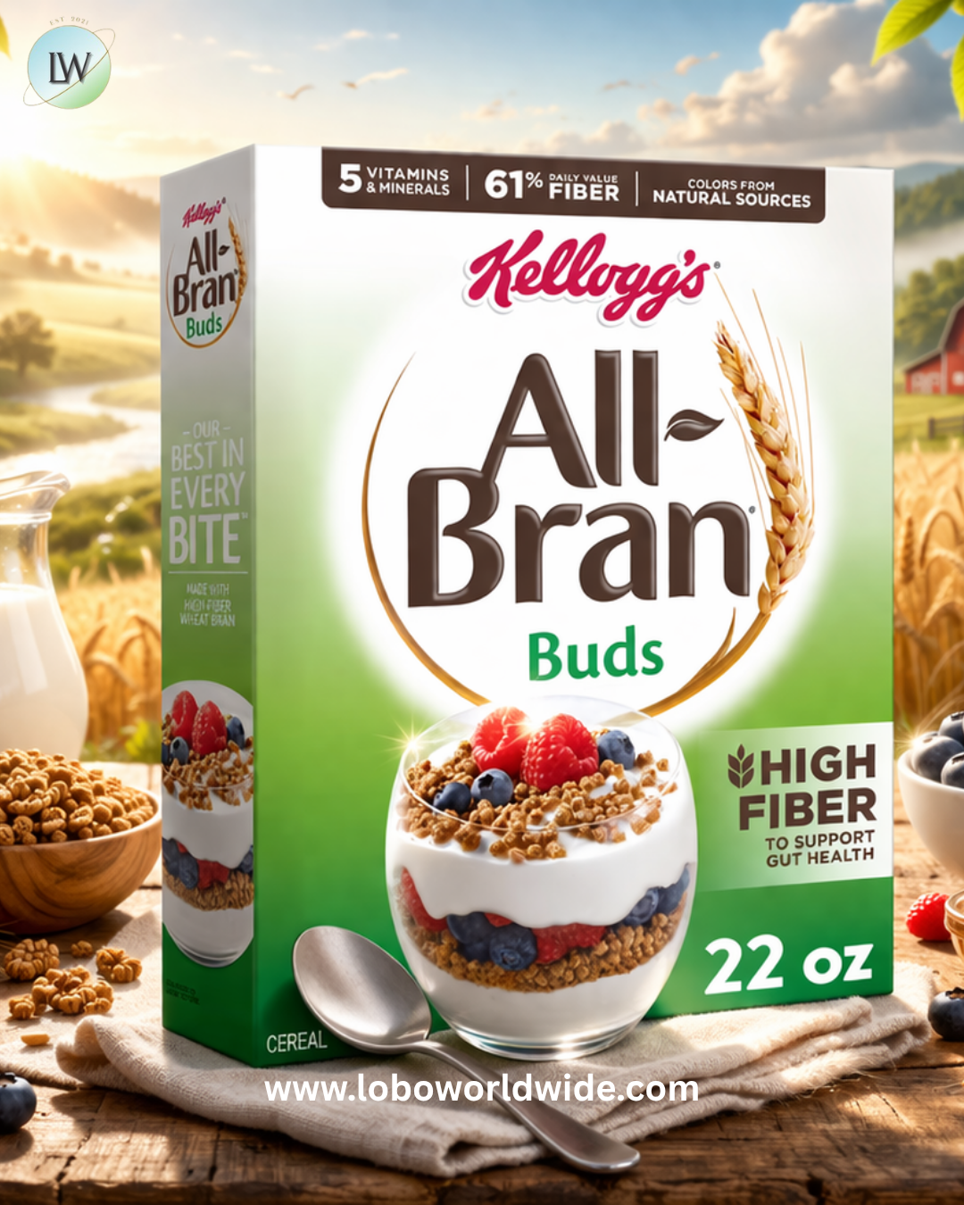 Kellogg's All Bran Buds Breakfast Cereal, 8 Vitamins and Minerals, High Fiber Cereal, Original, 22oz Box (1 Box)