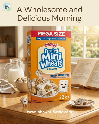 Kellogg’s Frosted Mini-Wheats Breakfast Cereal, High Fiber, 48g Whole Grain, Mega Size, 32 oz