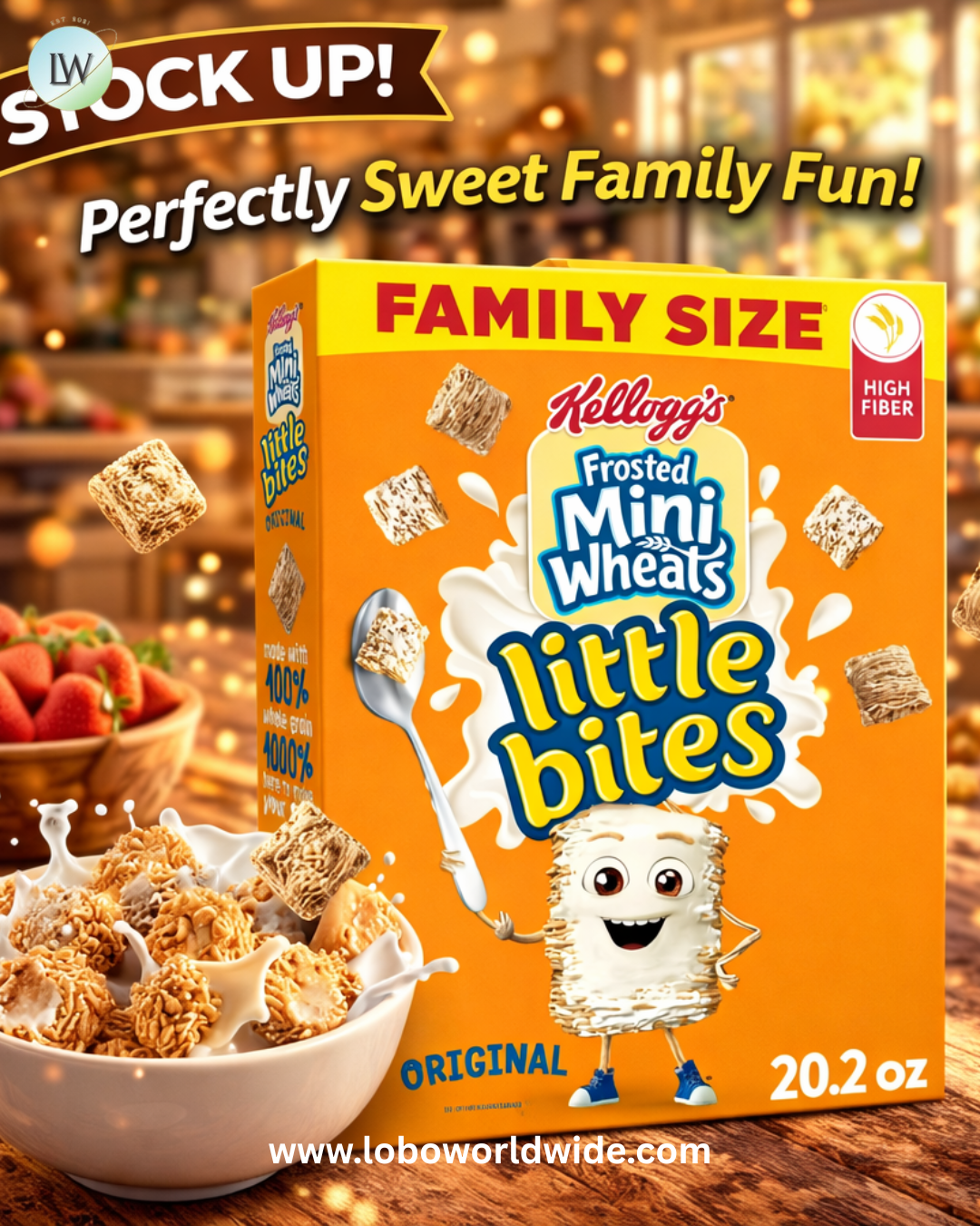 Kellogg's Frosted Mini-Wheats Little Bites Breakfast Cereal, Kids Cereal, Family Breakfast, Family Size, Original, 20.2oz Box (1 Box)