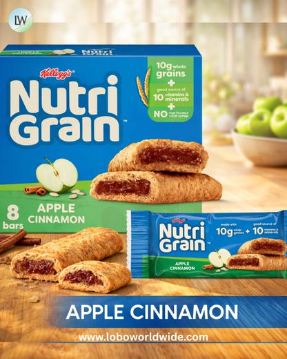 Kellogg's Nutri-Grain Apple Cinnamon Chewy Breakfast Bars, Made with 10g Whole Grains, 10.4 oz, 8 Count