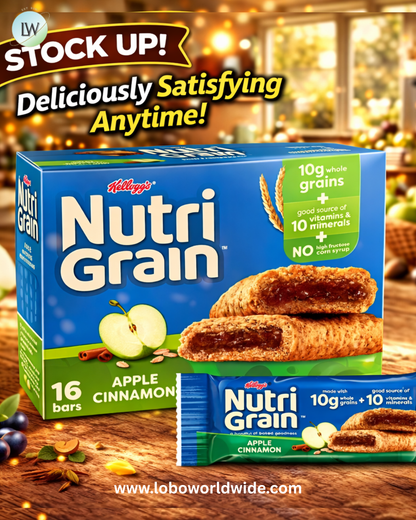 Kellogg's Nutri-Grain Apple Cinnamon Chewy Breakfast Bars, Made with 10g Whole Grains, 20.8 oz, 16 Count