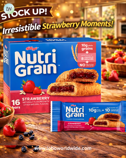 Kellogg's Nutri-Grain Strawberry Chewy Breakfast Bars, Made with 10g Whole Grains, 20.8 oz, 16 Count