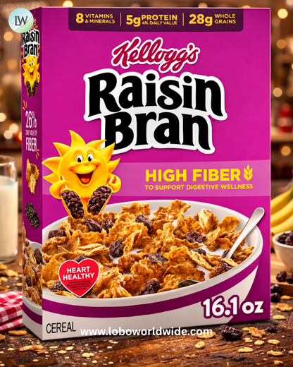 Kellogg’s Raisin Bran Breakfast Cereal, High Fiber, 28g