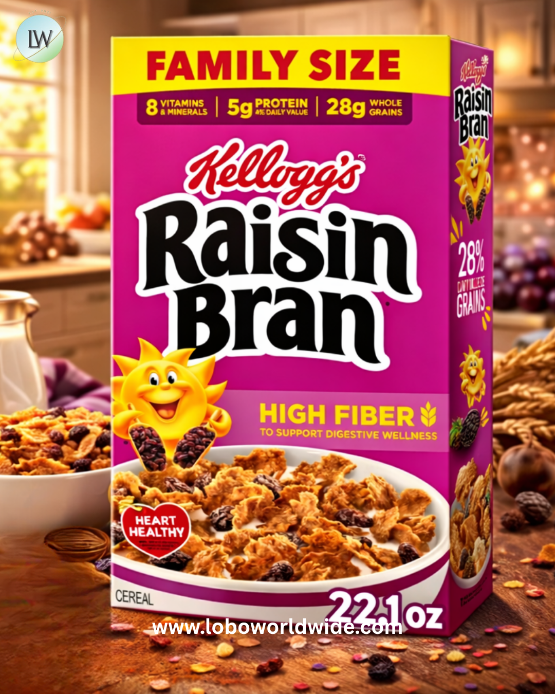 Kellogg’s Raisin Bran Breakfast Cereal, High Fiber, 28g