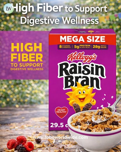 Kellogg’s Raisin Bran Breakfast Cereal, High Fiber, 28g