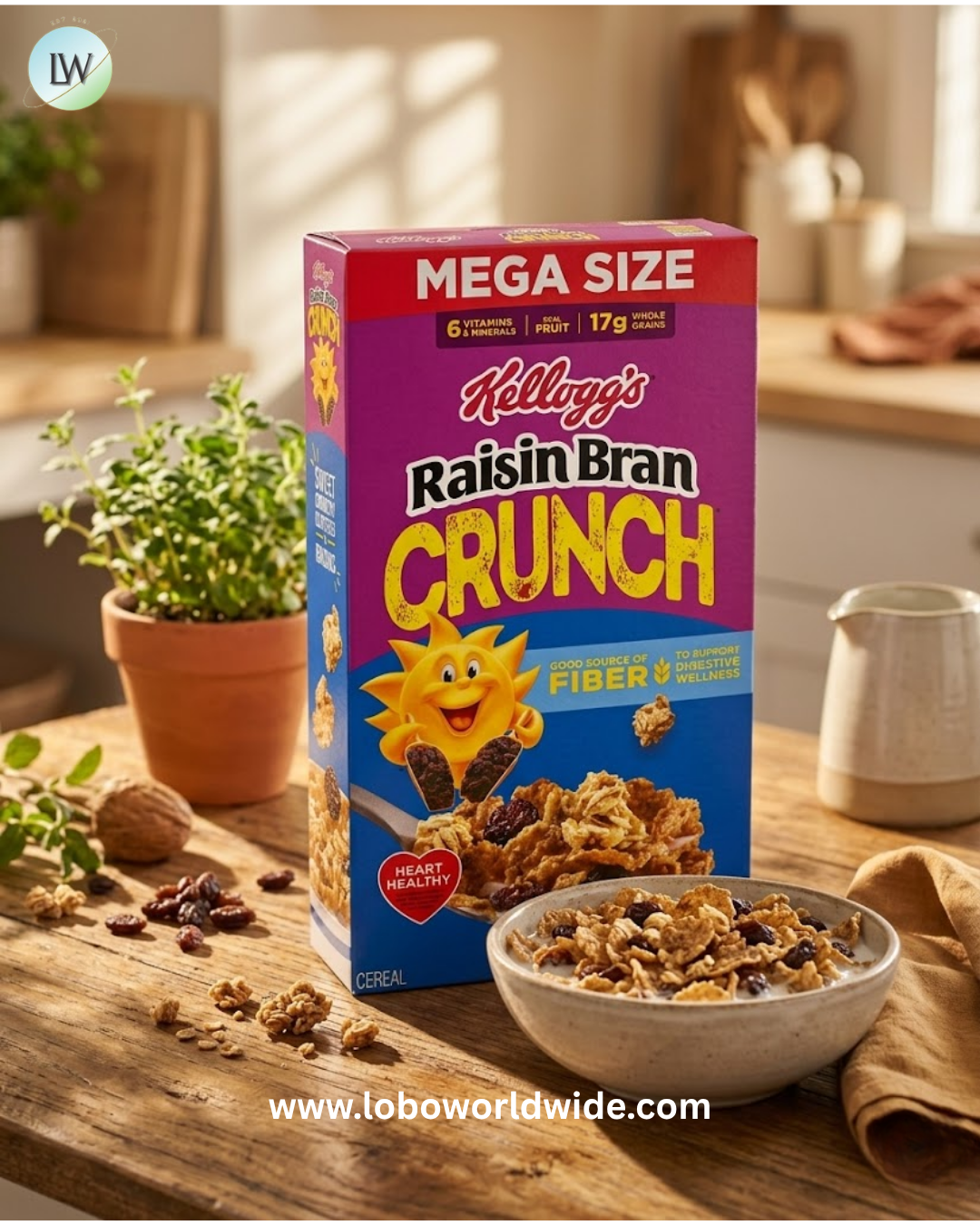 Kellogg’s Raisin Bran Breakfast Cereal, High Fiber, 28g