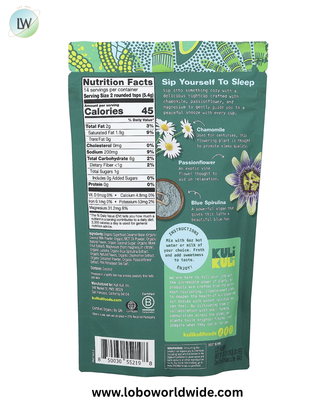 Kuli Kuli, Organic Superfood Latte, Vanilla Lavender, 2.67 oz (75.7 g)