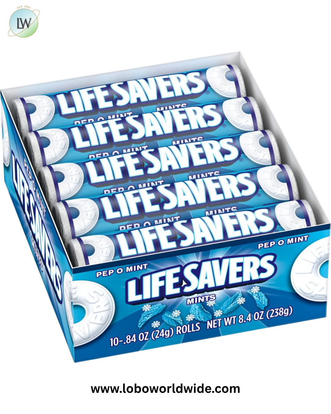 LIFE SAVERS Pep-O-Mint Hard Candy Single Size Rolls,Hard Candies,(20-Count Box)