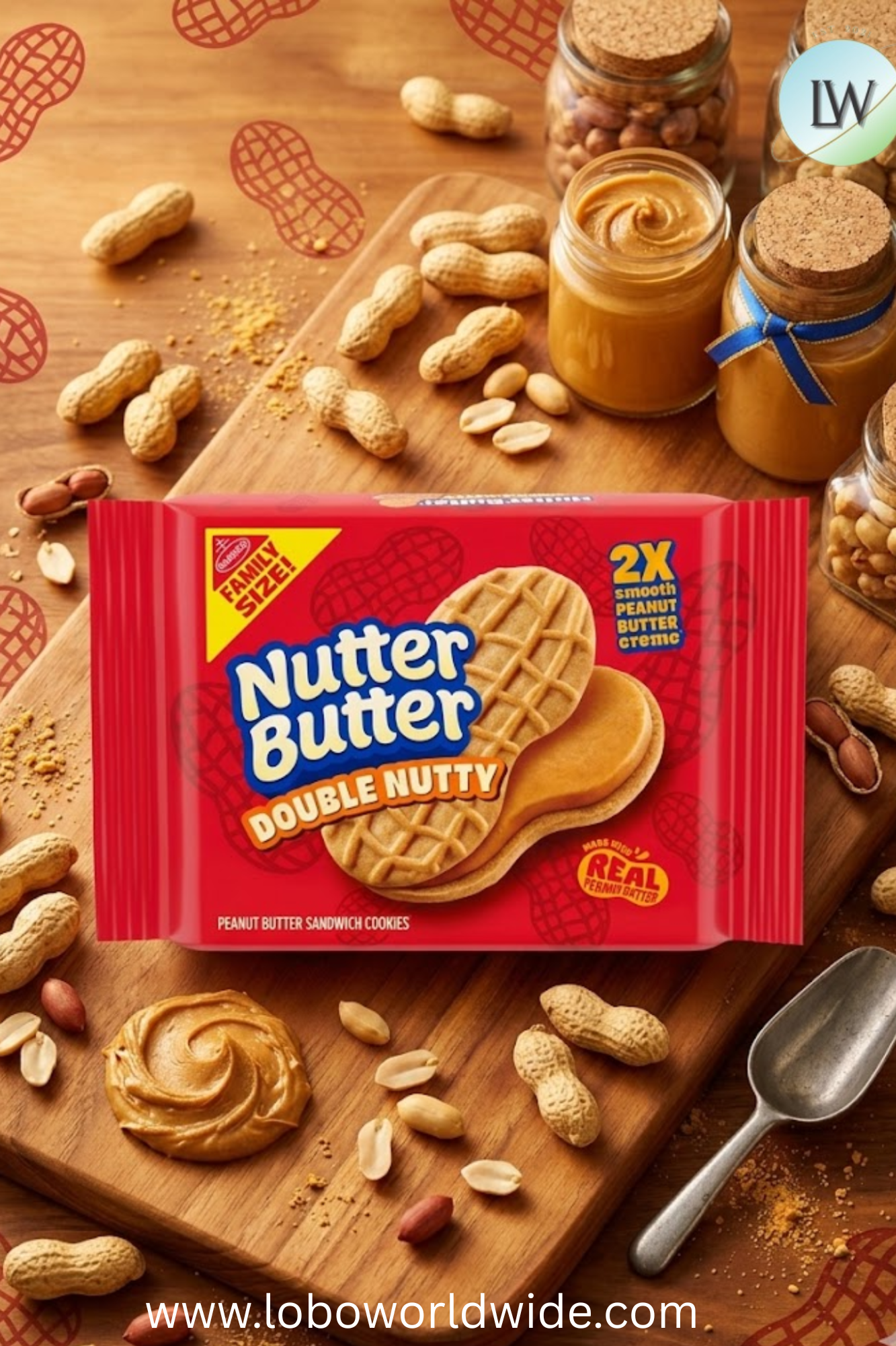 Nutter Butter Double Nutty Peanut Butter Sandwich Cookies, Family Size, 15.27 oz