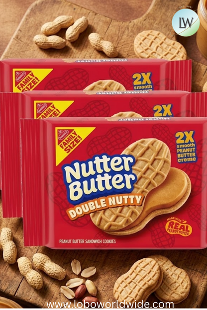Nutter Butter Double Nutty Peanut Butter Sandwich Cookies, Family Size, 15.27 oz