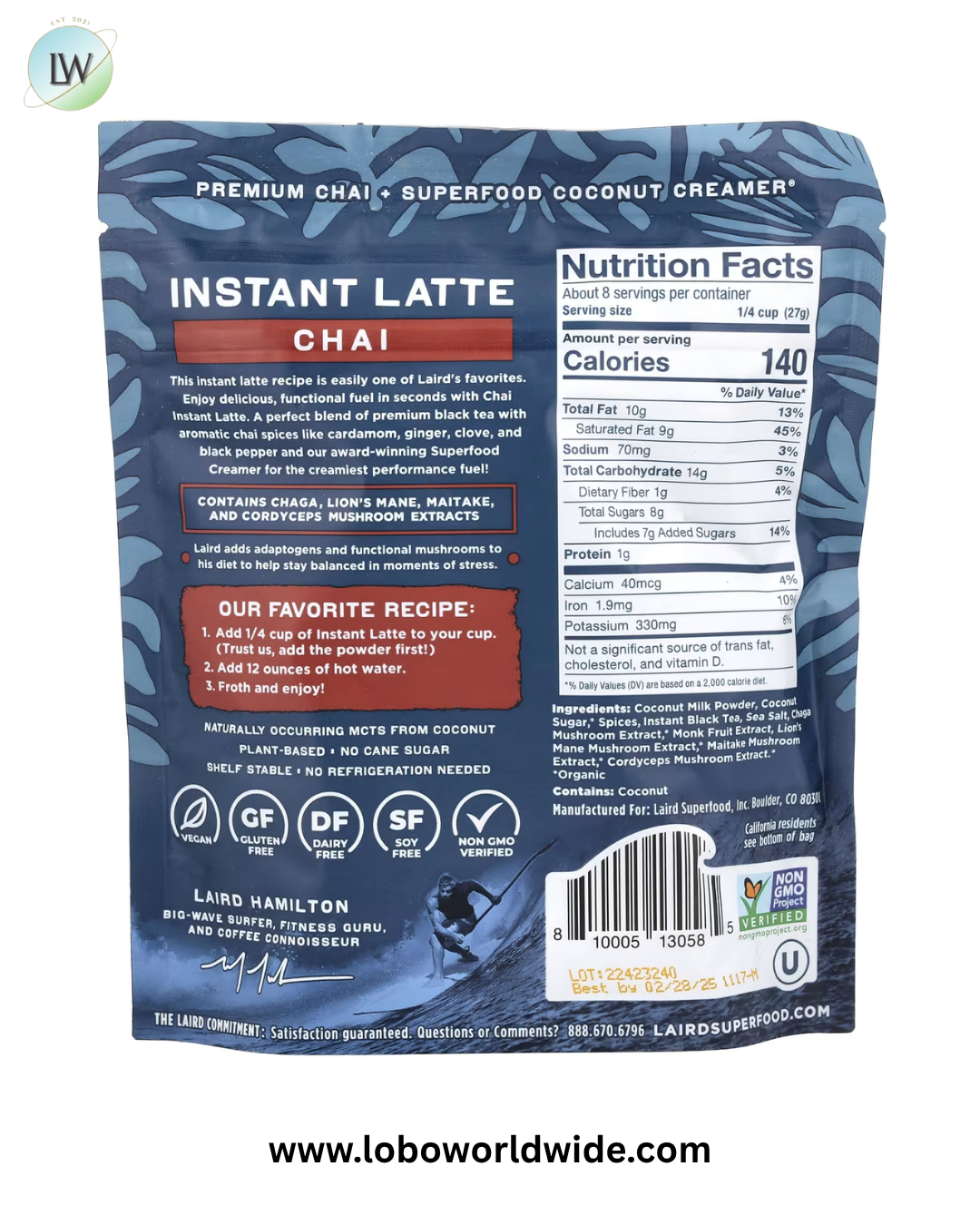 Laird Superfood, Instant Latte, Chai + Creamer + Adaptogens, Chai, 8 oz (227 g)