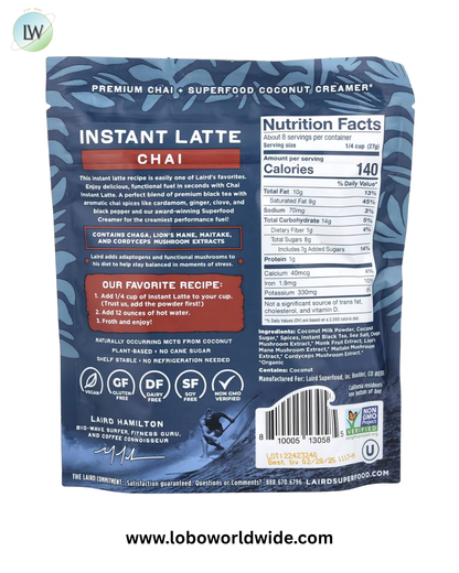 Laird Superfood, Instant Latte, Chai + Creamer + Adaptogens, Chai, 8 oz (227 g)