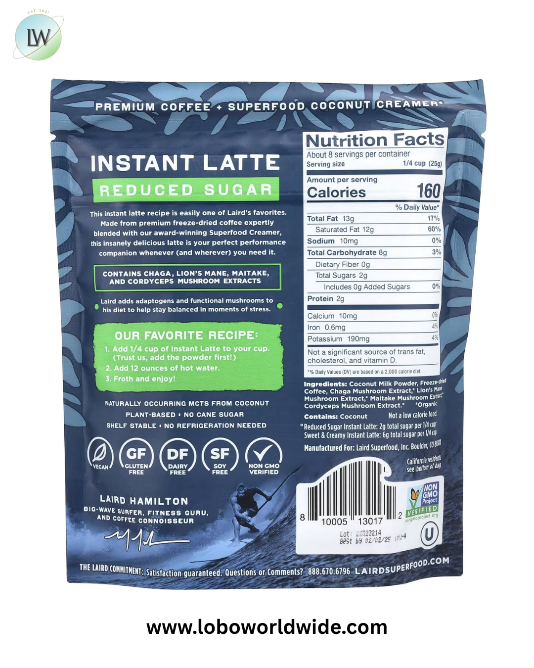 Laird Superfood, Instant Latte, Coffee + Creamer + Adaptogens, 8 oz (227 g)