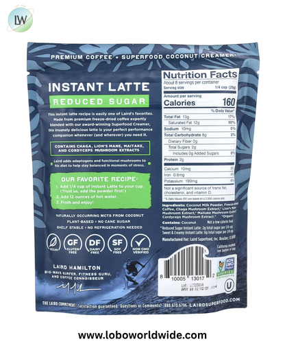 Laird Superfood, Instant Latte, Coffee + Creamer + Adaptogens, 8 oz (227 g)