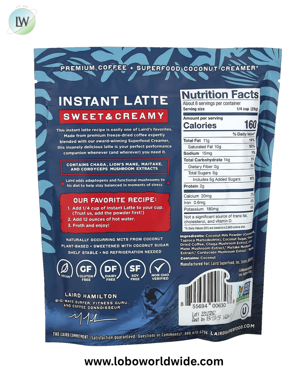 Laird Superfood, Instant Latte, Coffee + Creamer + Adaptogens, 8 oz (227 g)