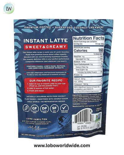 Laird Superfood, Instant Latte, Coffee + Creamer + Adaptogens, 8 oz (227 g)