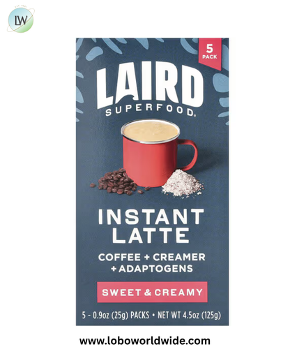 Laird Superfood, Instant Latte, Sweet & Creamy, 5 Packs, 0.9 oz (25 g) Each