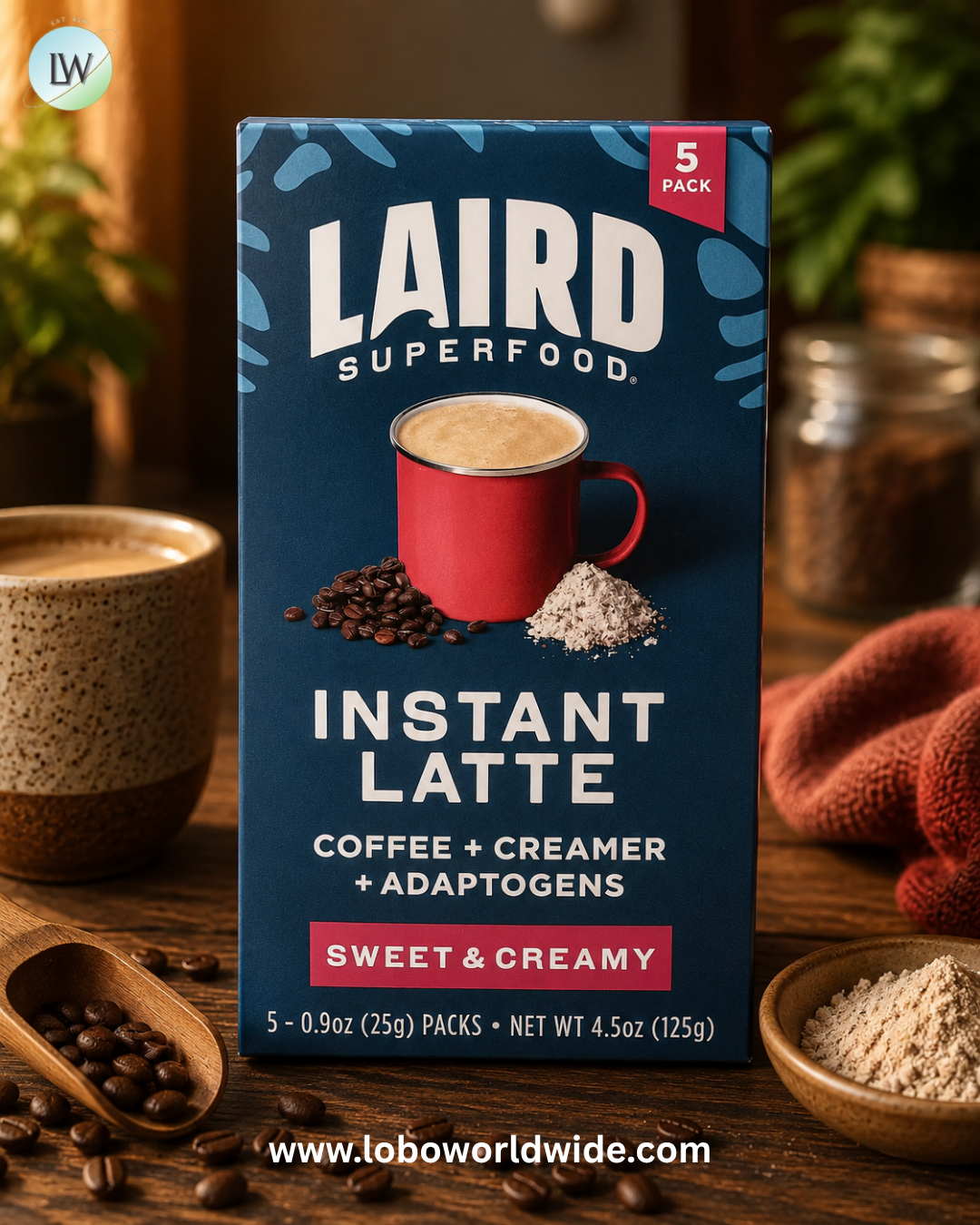 Laird Superfood, Instant Latte, Sweet & Creamy, 5 Packs, 0.9 oz (25 g) Each