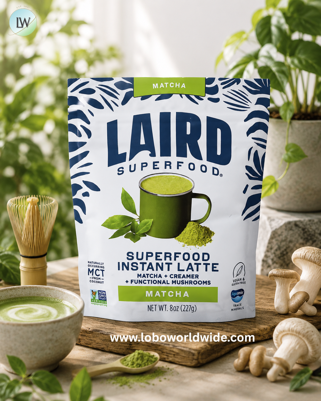 Laird Superfood, Superfood Instant Latte, Matcha + Creamer + Functional Mushrooms, 8 oz (227 g)