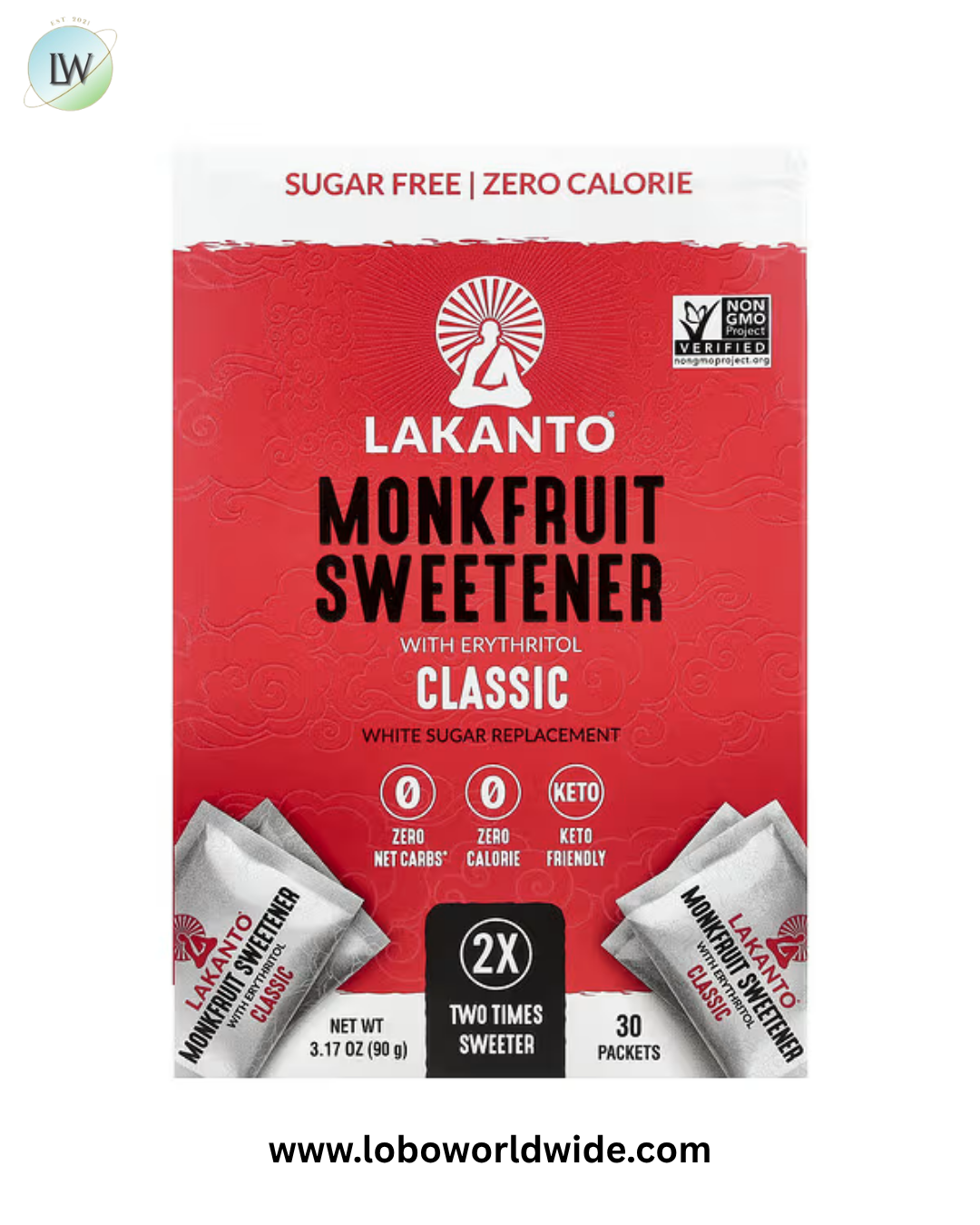 Lakanto, Monkfruit Sweetener with Erythritol, 30 Packets, 3.17 oz (90 g)