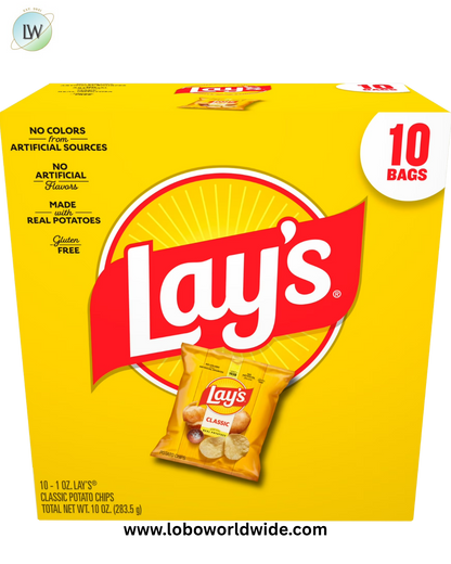 Lay's Classic Potato Snack Chips, 1 oz Bags, 10 Count Multipack
