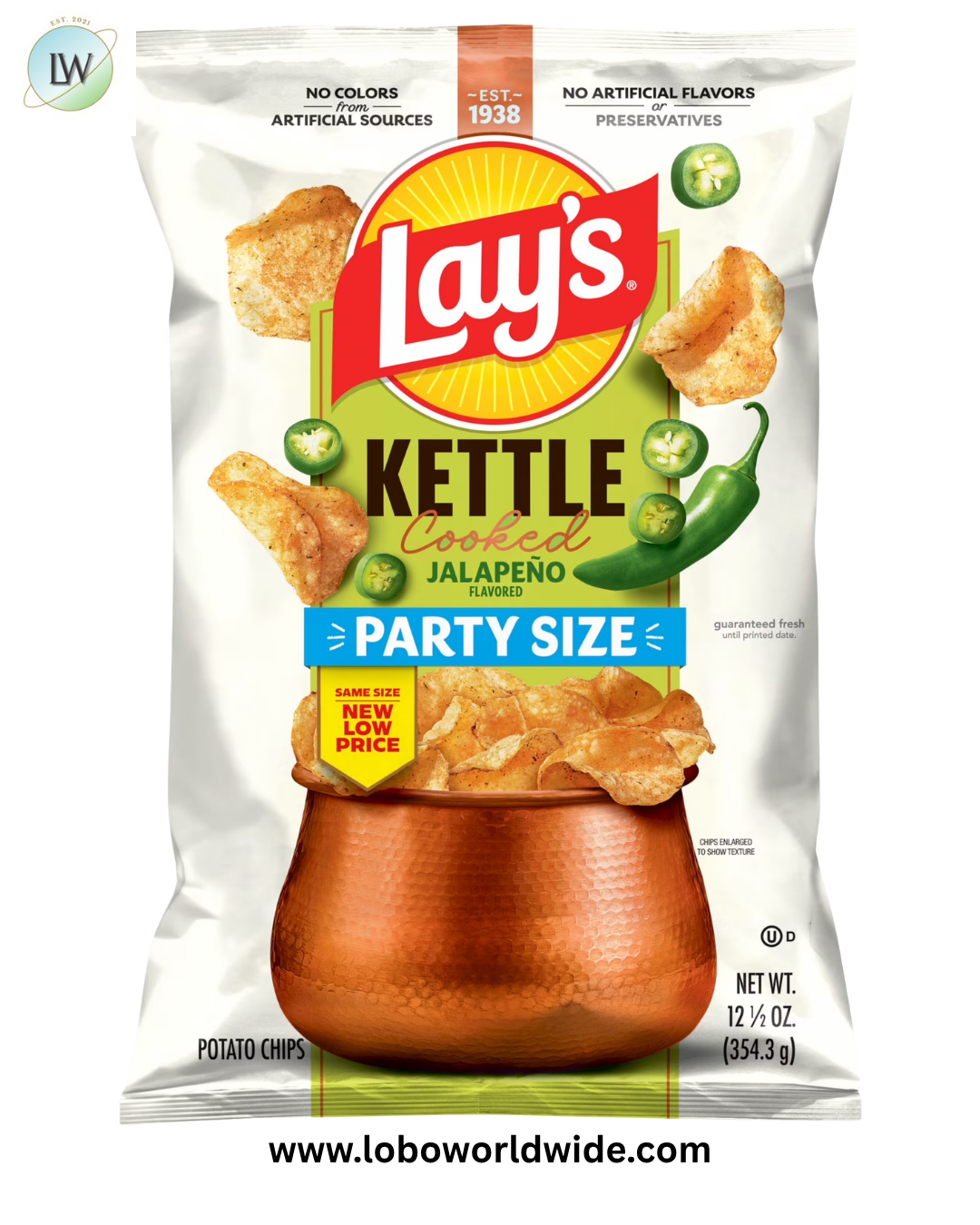 Lay's Kettle Cooked Jalapeno Flavor Potato Snack Chips, 12.5 Ounce Bag