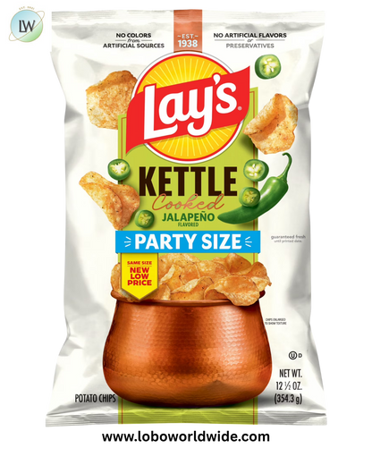 Lay's Kettle Cooked Jalapeno Flavor Potato Snack Chips, 12.5 Ounce Bag