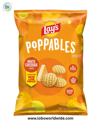 Lay's Poppables White Cheddar Flavored Potato Snack Chips, 5 Oz Bag