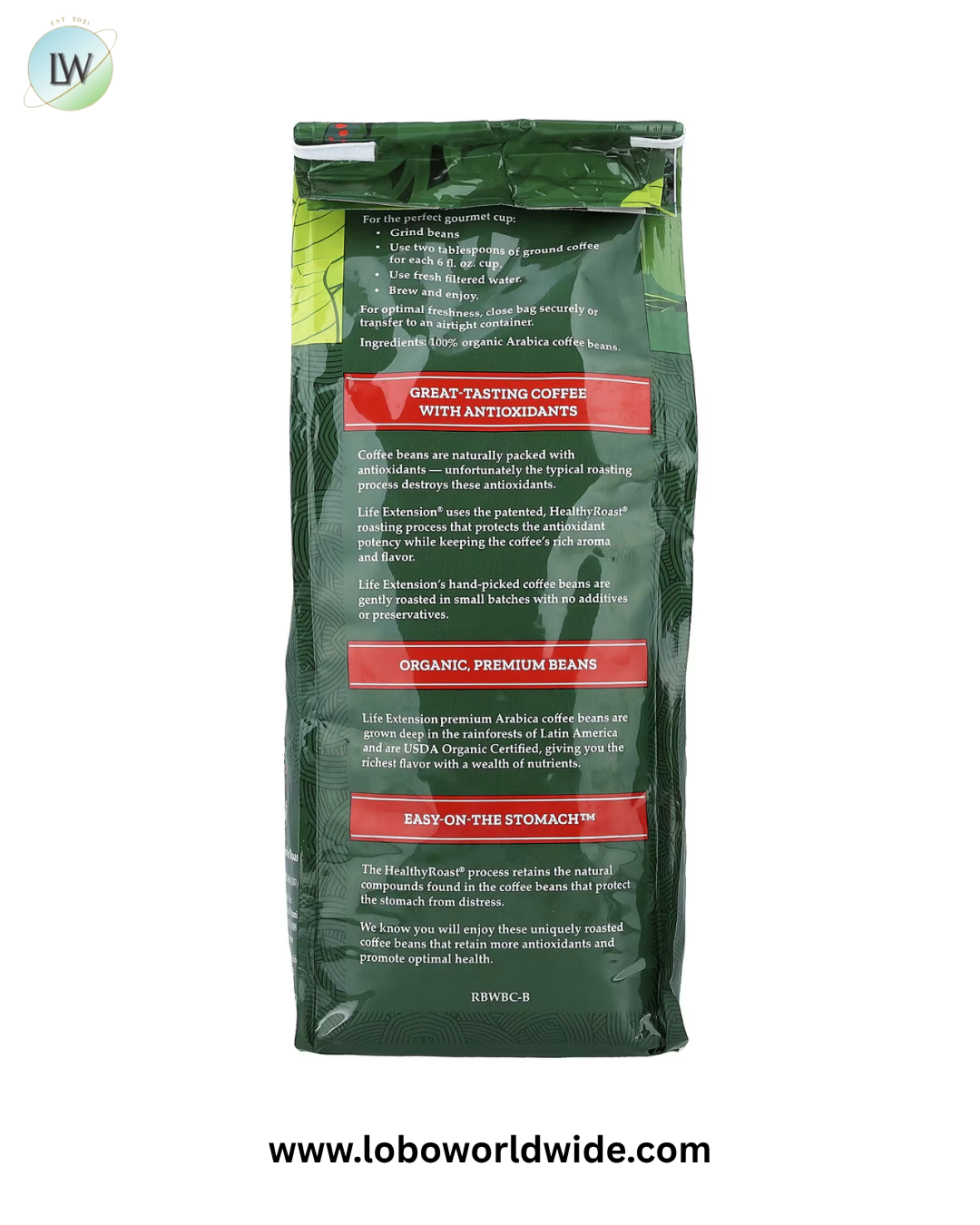 Life Extension, 100% Organic Coffee, Rainforest Blend, Whole Bean, 12 oz (340 g)