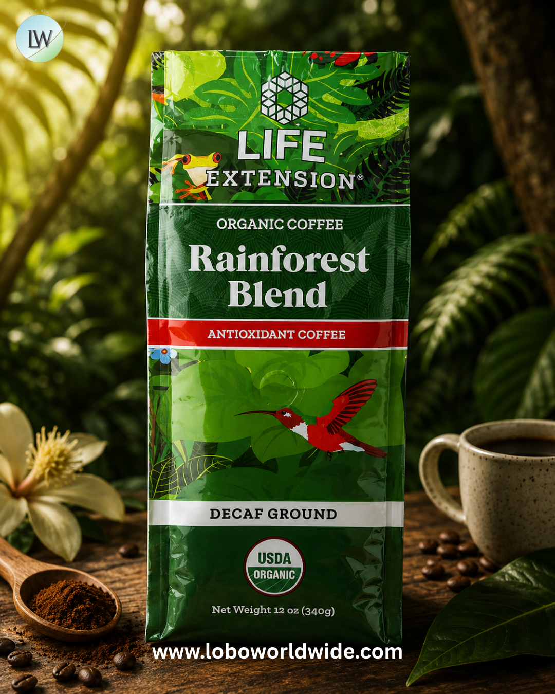Life Extension, Organic Coffee, Rainforest Blend, Ground, Decaf, 12 oz (340 g)